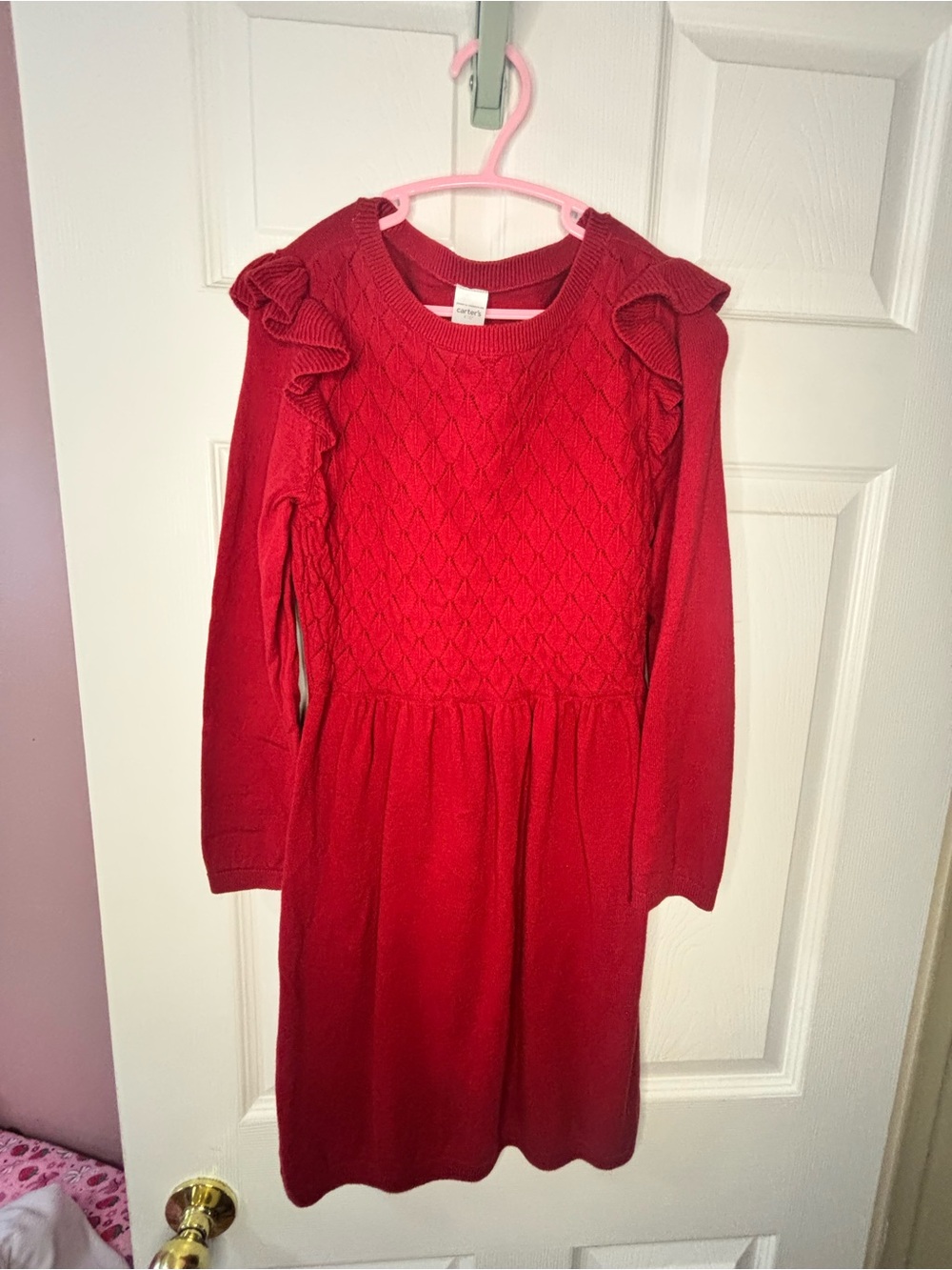 Carter's Bright Red Knit Ruffle-Shoulder Dress